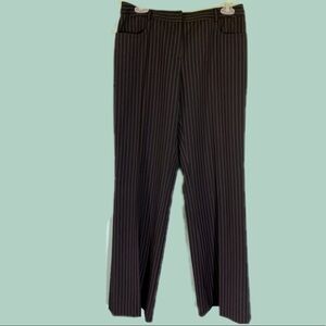 Anne Klein black pinstriped mid rise straight leg dress pants career Sz 4